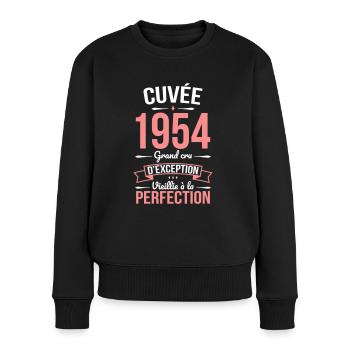 Anniversaire 70 ans - Cuvée 1954 - Cadeau Humour - Pull Premium bio Femme - noir - Devant - Julia (174cm)