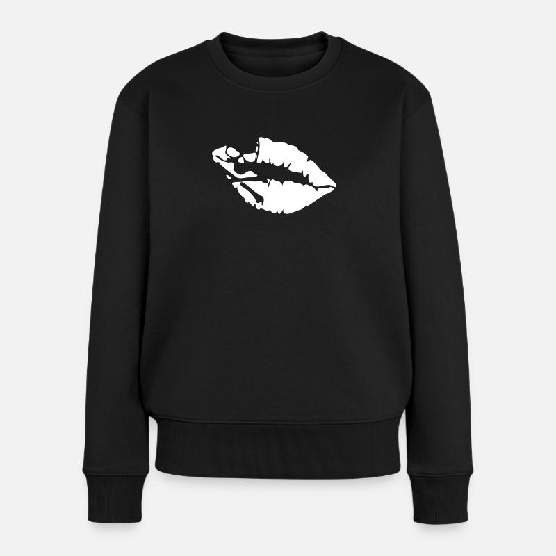lippen totenkopf lips skull - Frauen Premium Bio Pullover - Schwarz