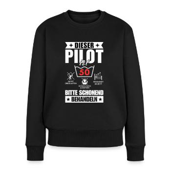 Dieser Pilot ist 50. Schonend behandeln - Frauen Premium Bio Pullover - Schwarz - Vorne - Julia (174cm)
