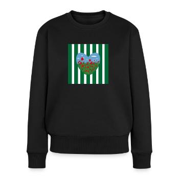 Herz Wiese mit vielen Blumen. - Frauen Premium Bio Pullover - Schwarz - Vorne - Julia (174cm)