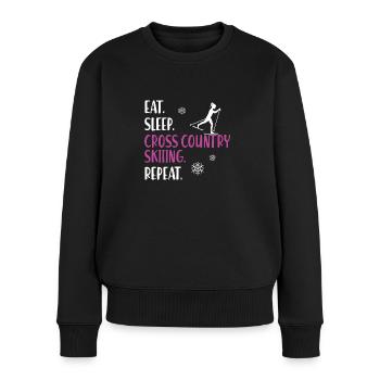 Eat Sleep Cross Country Skiing Repeat Ski Langlauf - Frauen Premium Bio Pullover - Schwarz - Vorne - Julia (174cm)