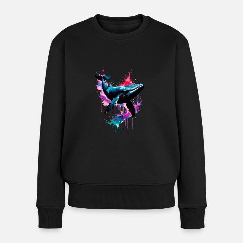 baleine, illustration, coloré, graffiti, coloré, éclaboussure - Pull Premium bio Femme - noir
