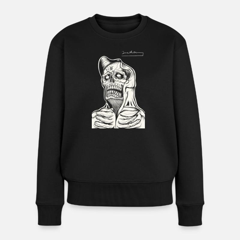 Schädel Hoodie Strichzeichnung - Frauen Premium Bio Pullover - Schwarz