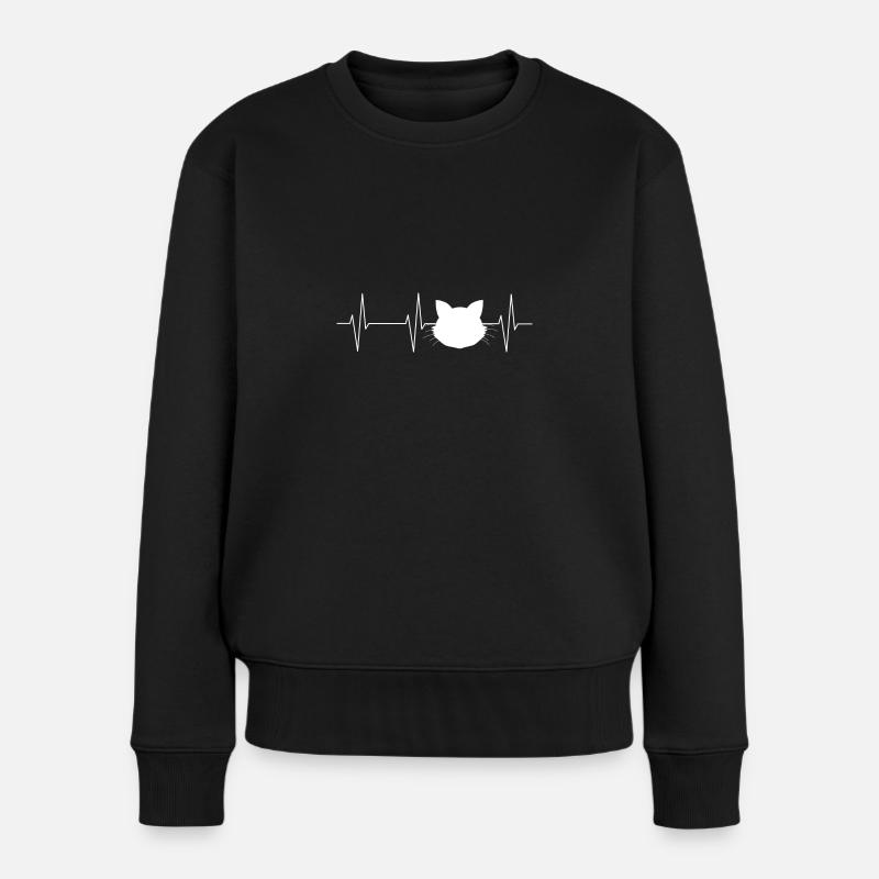 Herzschlag Katze - Frauen Premium Bio Pullover - Schwarz