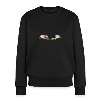 Fleurs de rose Feuilles - Pull Premium bio Femme - noir - Devant - Julia (174cm)
