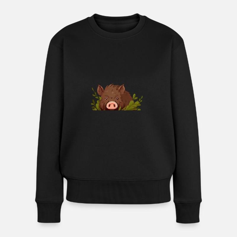 Wildschwein Waldbewohner - Frauen Premium Bio Pullover - Schwarz