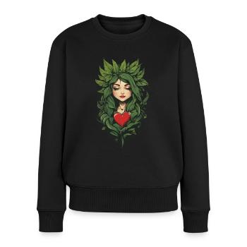 Herz Pflanzenliebe Tattoo Aesthetic Design - Frauen Premium Bio Pullover - Schwarz - Vorne - Julia (174cm)