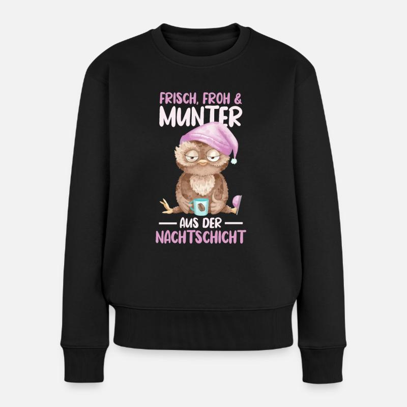 Eule Nachtschicht Schichtarbeiter - Frauen Premium Bio Pullover - Schwarz
