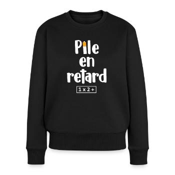 Pile en retard - Pull Premium bio Femme - noir - Devant - Julia (174cm)