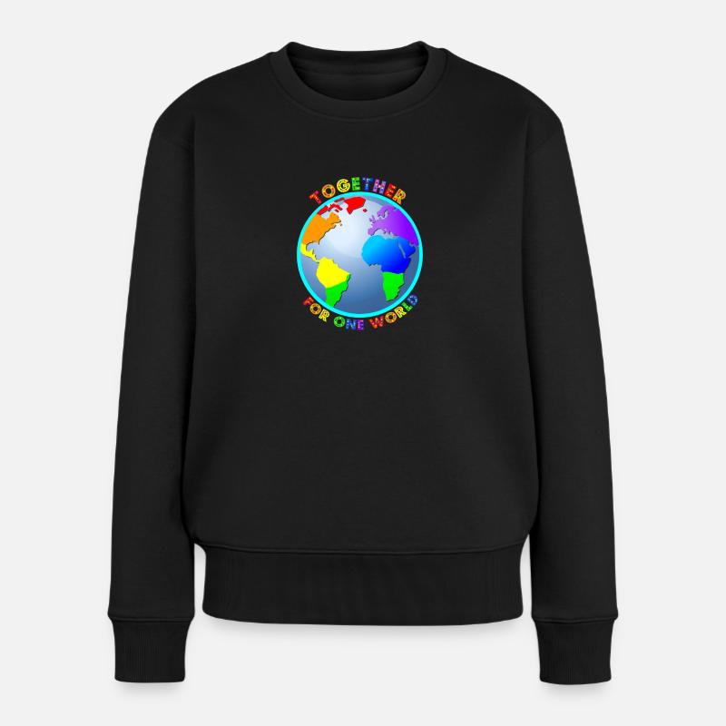 Weltkugel "For One World" - Regenbogenfarben - Frauen Premium Bio Pullover - Schwarz
