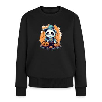 Panda Halloween Kürbis - Frauen Premium Bio Pullover - Schwarz - Vorne - Julia (174cm)