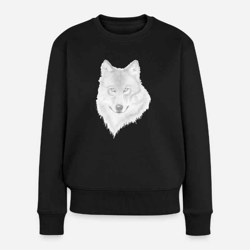 Wolf - Frauen Premium Bio Pullover - Schwarz