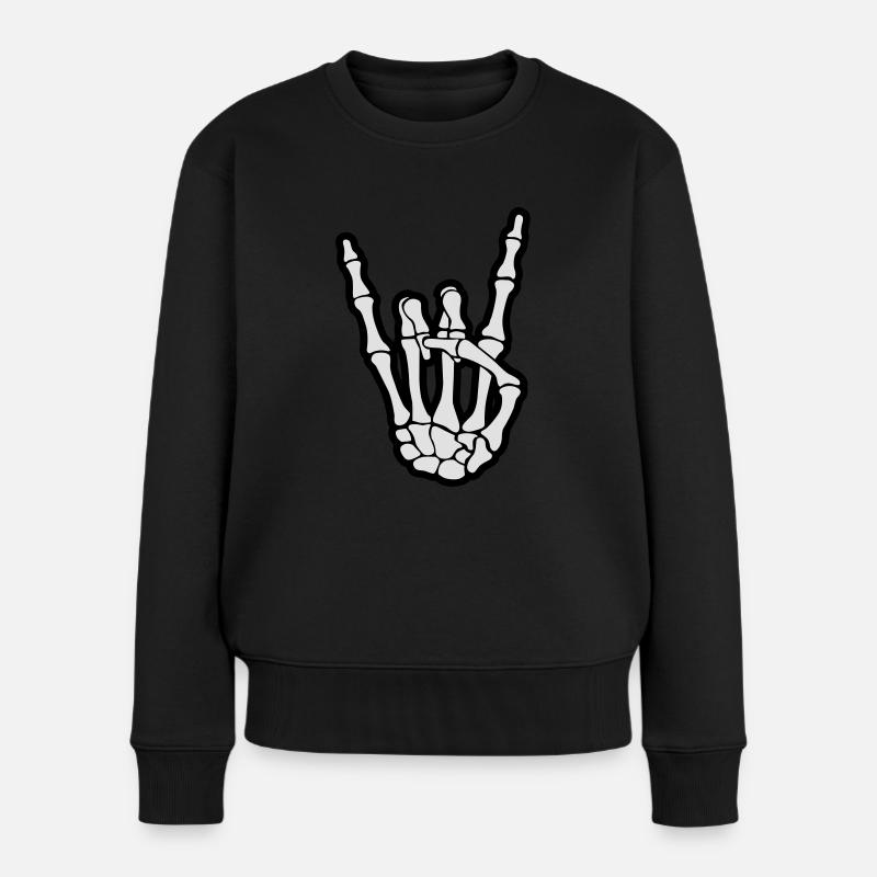 skull rock hand - Frauen Premium Bio Pullover - Schwarz