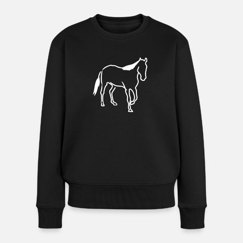 Oneline Pferd 2 weiß - Frauen Premium Bio Pullover - Schwarz