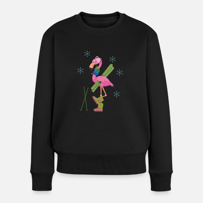 Winter Flamingo Ski - Frauen Premium Bio Pullover - Schwarz