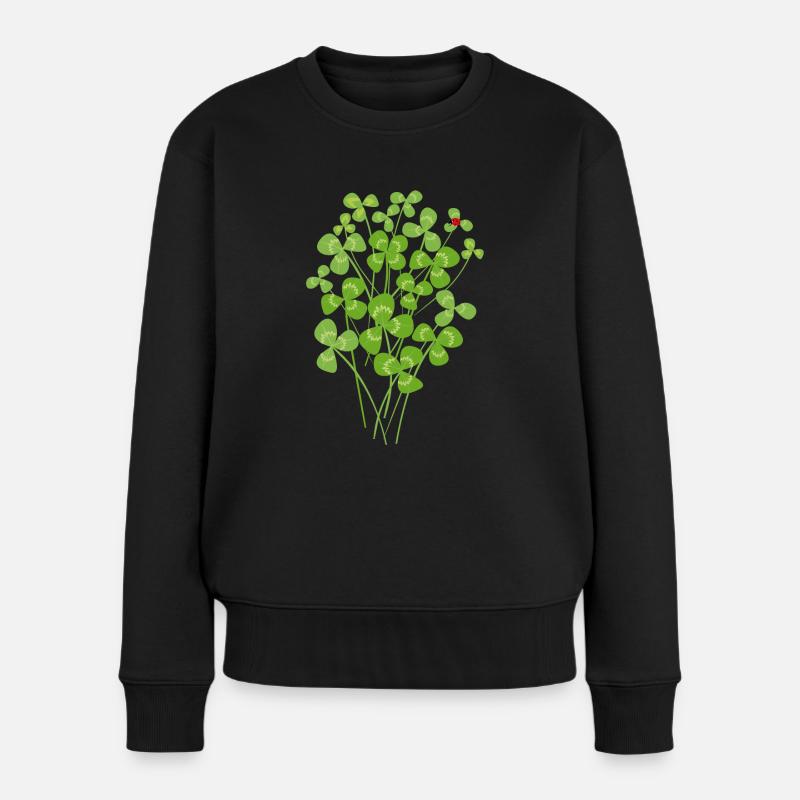 Marienkäfer Klee Glück - Frauen Premium Bio Pullover - Schwarz