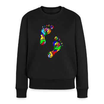 empreintes de pieds colorés - Pull Premium bio Femme - noir - Devant - Julia (174cm)