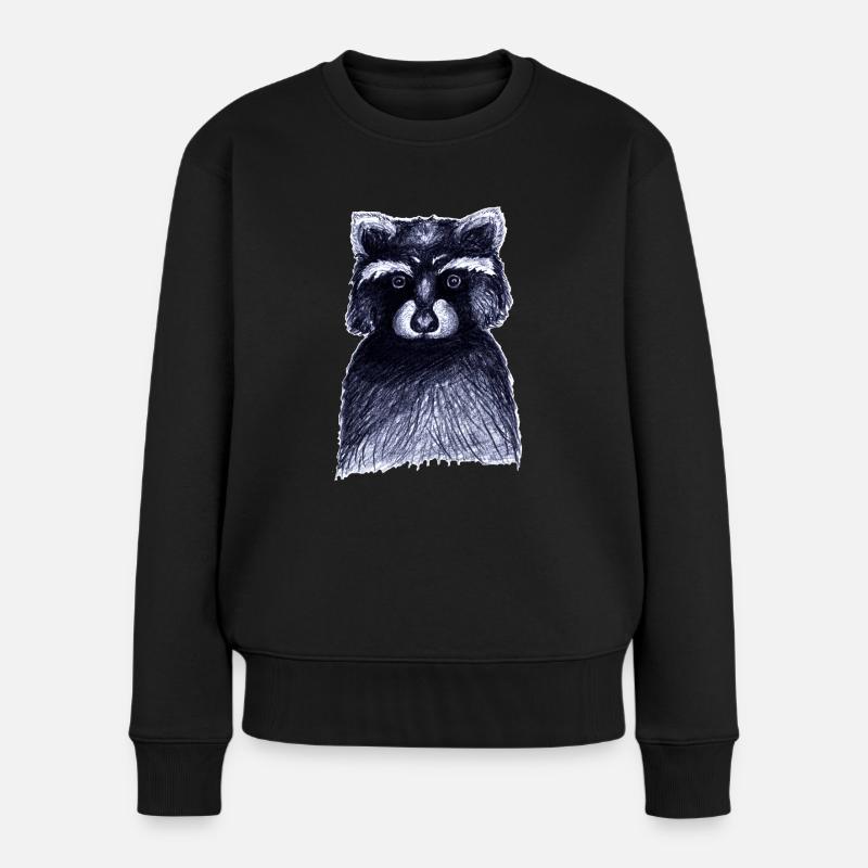 Dunkelschwarzer und weißer Waschbär - Frauen Premium Bio Pullover - Schwarz