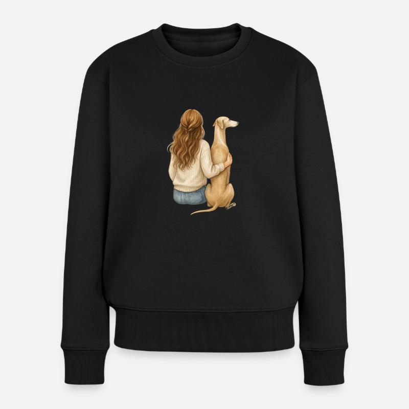 Frau mit Windhund – Aquarell Rückenansicht - Frauen Premium Bio Pullover - Schwarz