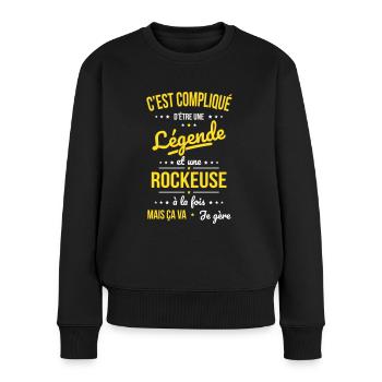 Compliqué d'être une légende et une rockeuse - Pull Premium bio Femme - noir - Devant - Julia (174cm)