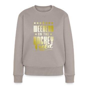 Fin de semaine de hockey sur gazon - Pull Premium bio Femme - taupe - Devant - Julia (174cm)