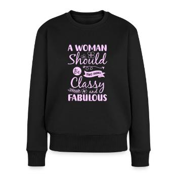 Shopping Individuell Lifestyle - Frauen Premium Bio Pullover - Schwarz - Vorne - Julia (174cm)