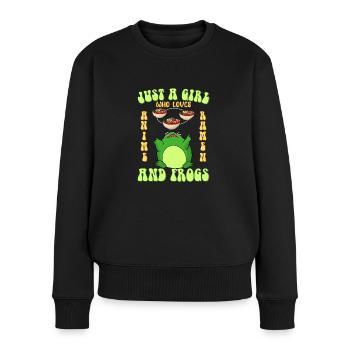 Nur ein Mädchen was Anime Ramen und Frösche liebt - Frauen Premium Bio Pullover - Schwarz - Vorne - Julia (174cm)