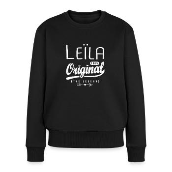 Leïla ORIGINAL personnalisé prénom arabe Leïla - Pull Premium bio Femme - noir - Devant - Julia (174cm)