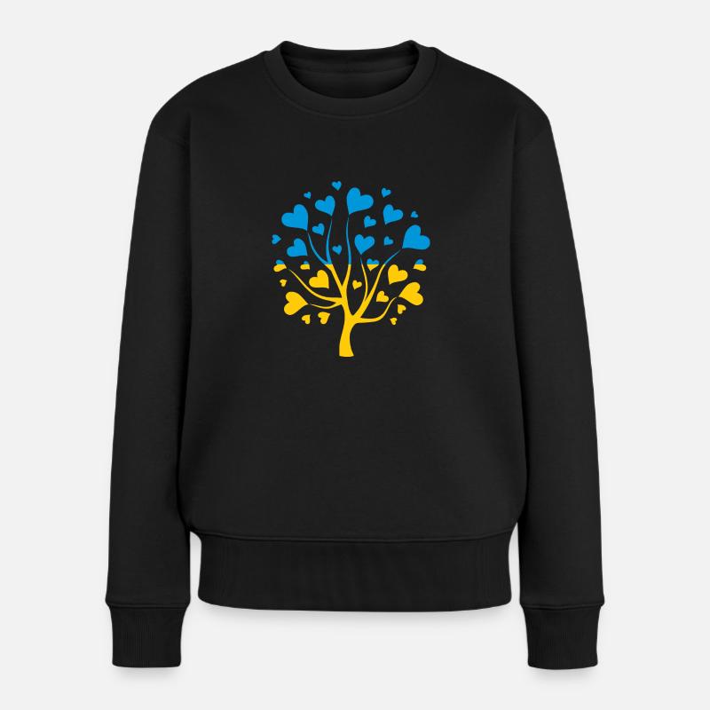 Ukrainische Flagge in Form eines Baumes der Liebe - Frauen Premium Bio Pullover - Schwarz