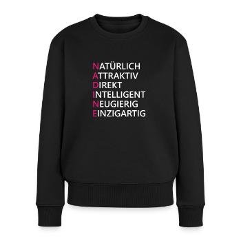 Nadine Name Geschenk - Frauen Premium Bio Pullover - Schwarz - Vorne - Julia (174cm)