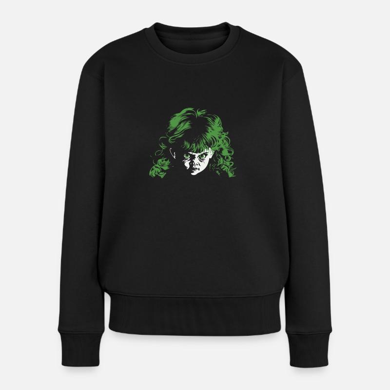 Gruseliges Mädchen - Frauen Premium Bio Pullover - Schwarz