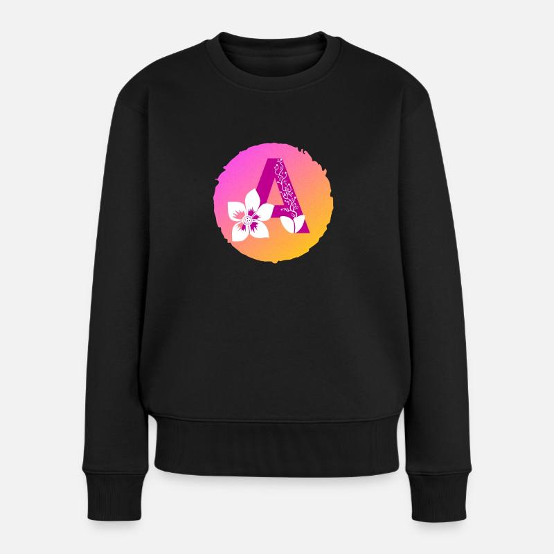 Buchstabe A florales Muster - Frauen Premium Bio Pullover - Schwarz