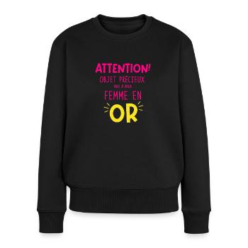 Objet precieux femme en or cadeau - Pull Premium bio Femme - noir - Devant - Julia (174cm)