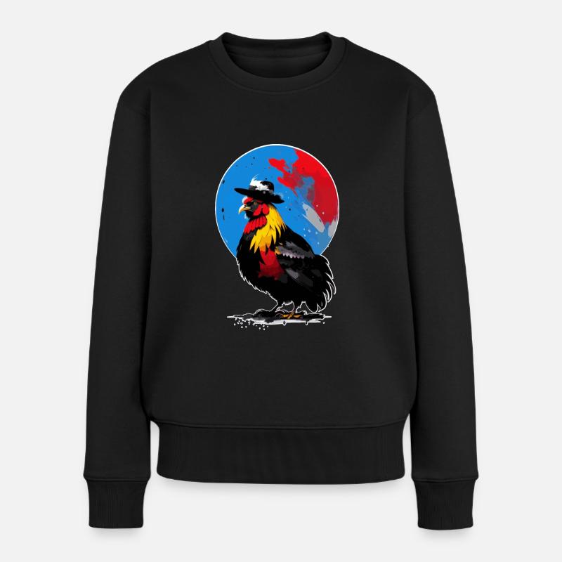 Hahn mit Hut - Frauen Premium Bio Pullover - Schwarz