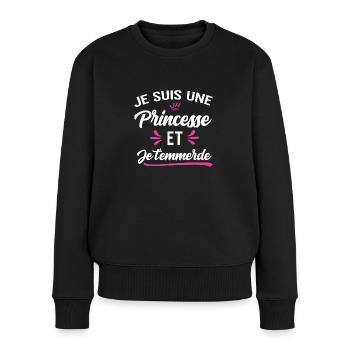 Je suis une princesse et je t'emmerde provoque - Pull Premium bio Femme - noir - Devant - Julia (174cm)