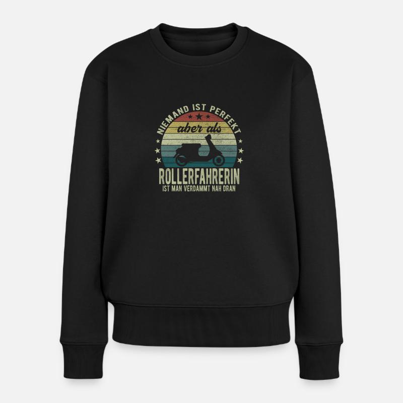 Niemand ist Perfekt aber als Rollerfahrerin - Frauen Premium Bio Pullover - Schwarz