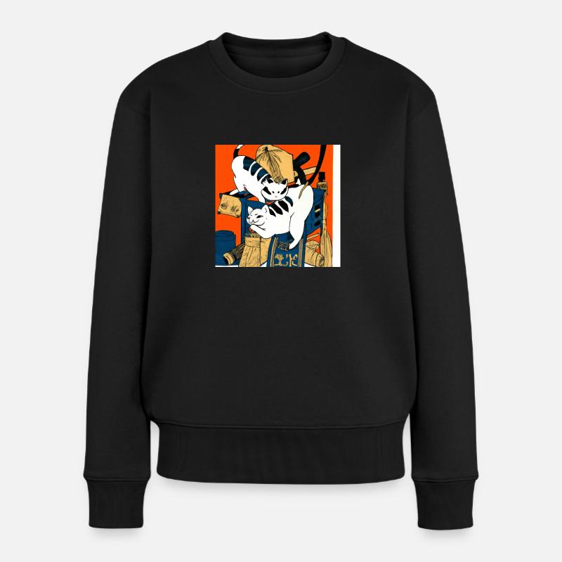 Katzen im Japanischen Kunst Stil 4 - Frauen Premium Bio Pullover - Schwarz