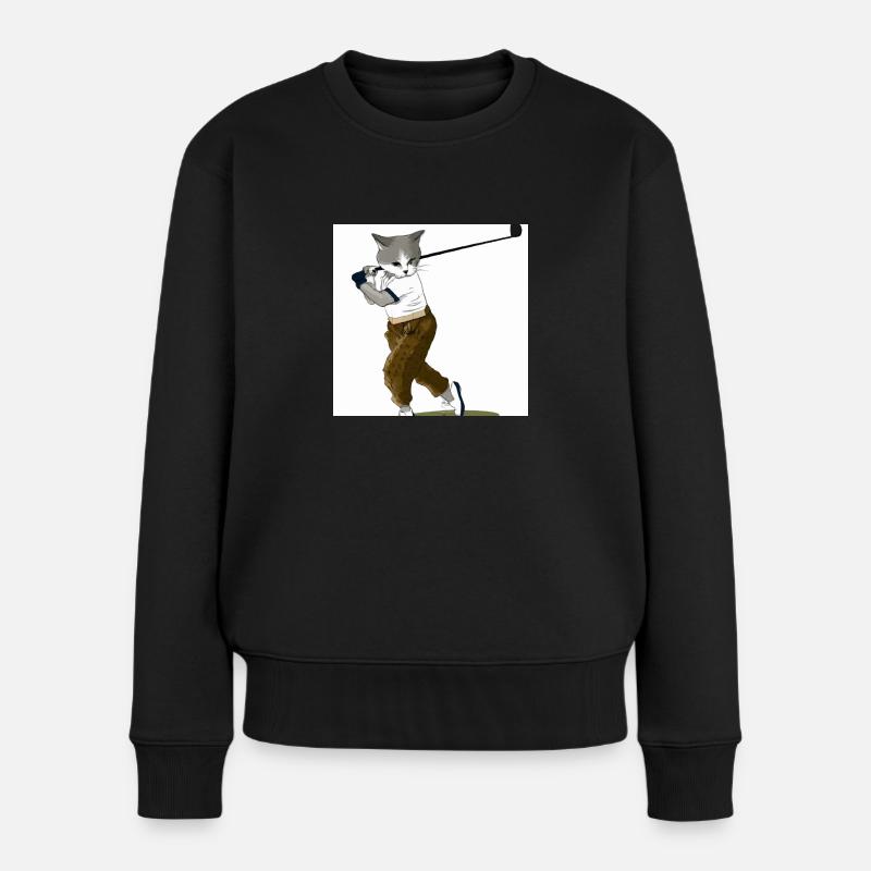 Die golfende Katze - Frauen Premium Bio Pullover - Schwarz