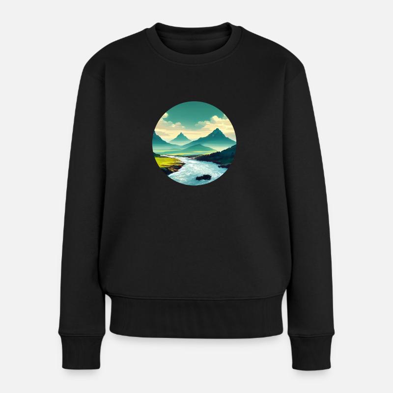 Mountain with River - Frauen Premium Bio Pullover - Schwarz