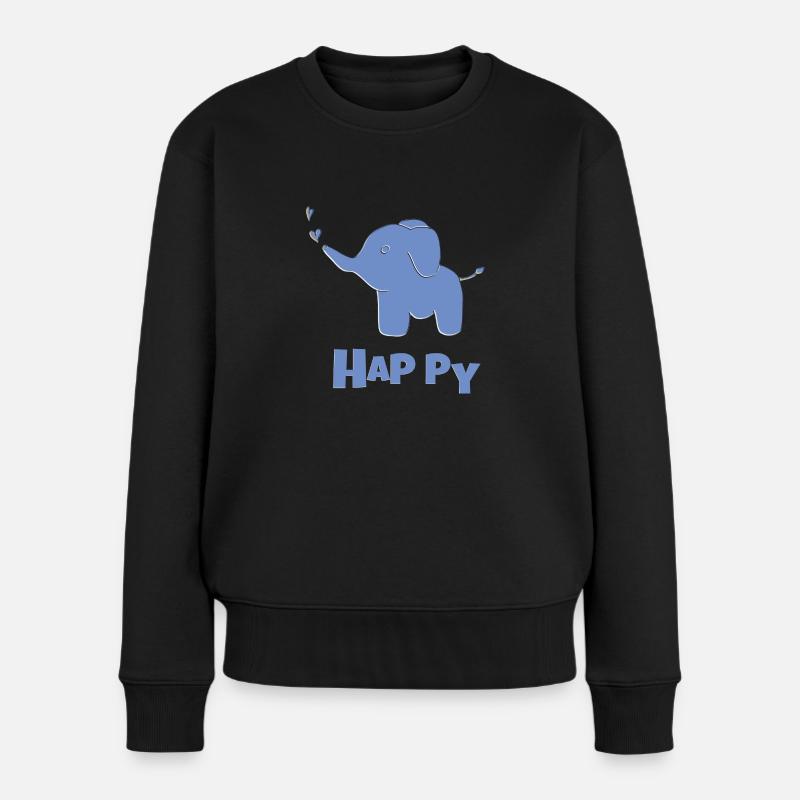 elefant happy - Frauen Premium Bio Pullover - Schwarz