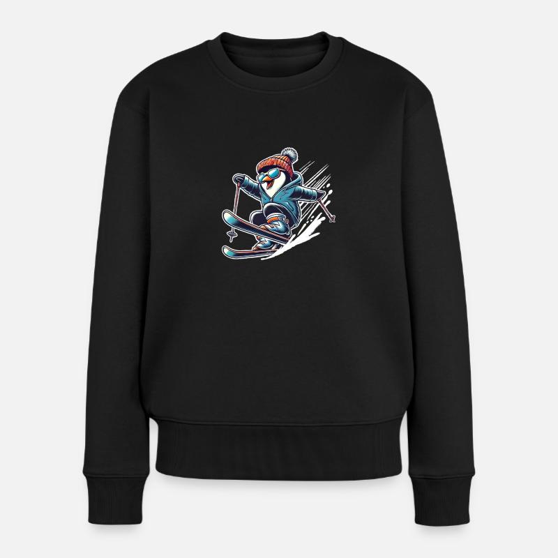 Ski Pinguin - Frauen Premium Bio Pullover - Schwarz
