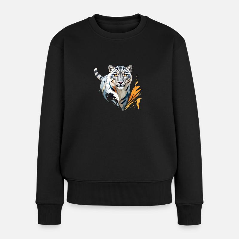 Schneeleopard Vektorgrafik mit lebendiger Illustration - Frauen Premium Bio Pullover - Schwarz