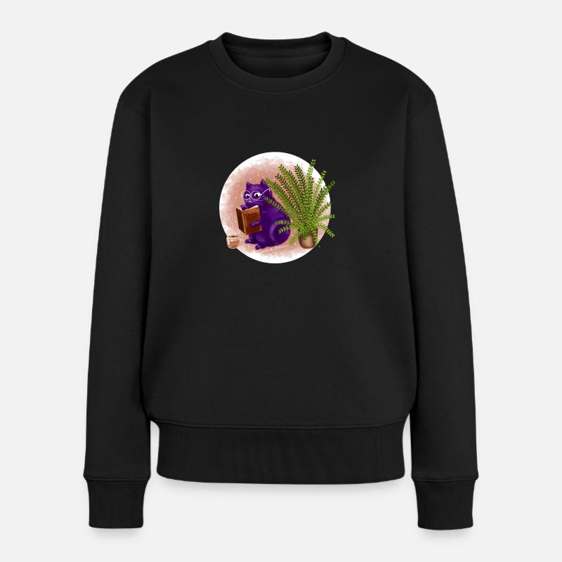 Bücher Katze - Frauen Premium Bio Pullover - Schwarz