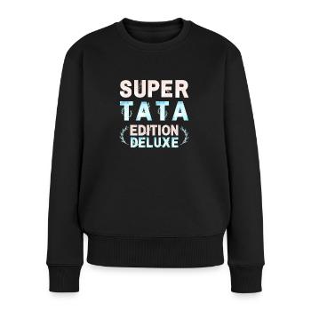 SUPER TATA EDITION DELUXE PASTEL ROSE BLEU - Pull Premium bio Femme - noir - Devant - Julia (174cm)