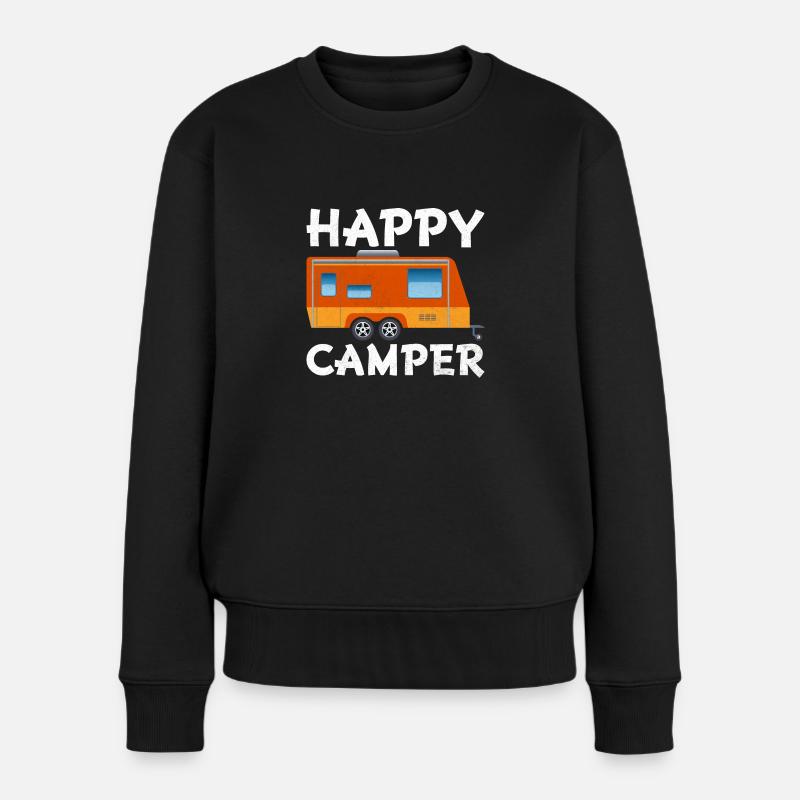Happy Camper - Frauen Premium Bio Pullover - Schwarz