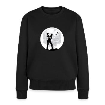 Golf Golferin im Halloween-Mondschein am Golfplatz - Frauen Premium Bio Pullover - Schwarz - Vorne - Julia (174cm)
