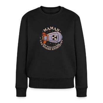 Maman et toujours une bombasse atomique - Pull Premium bio Femme - noir - Devant - Julia (174cm)