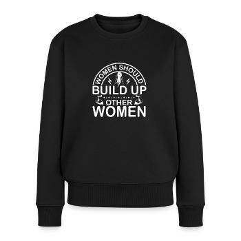 Frauen sollten andere Frauen aufbauen - Frauen Premium Bio Pullover - Schwarz - Vorne - Julia (174cm)