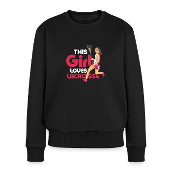 This Girl Loves Lacrosse Lacrosse Player Woman - Frauen Premium Bio Pullover - Schwarz - Vorne - Julia (174cm)