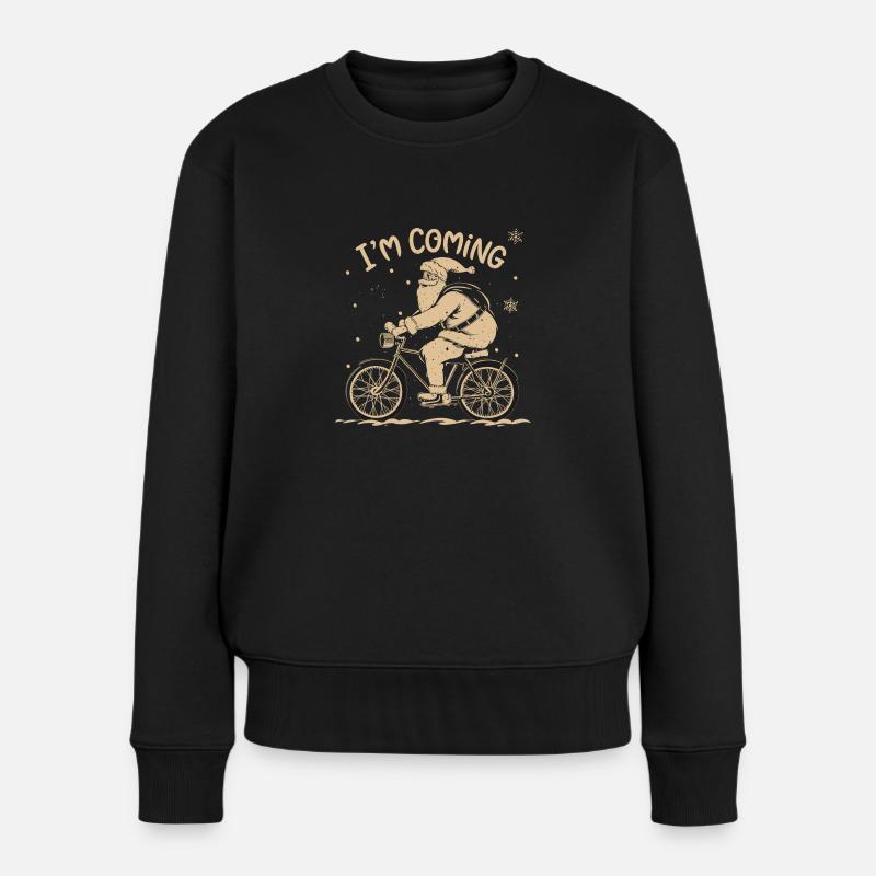 Der Weihnachtsmann kommt - Frauen Premium Bio Pullover - Schwarz
